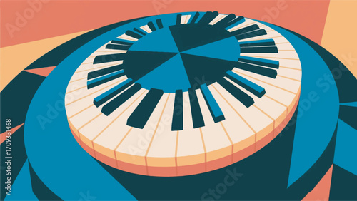 Illustration Of Piano Keys Arranged In A Circle Vector Design Template