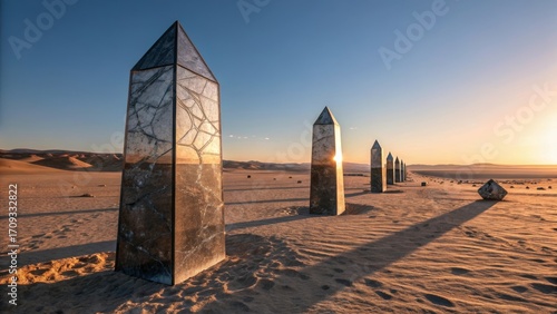 Wallpaper Mural Mysterious Obelisks Line Desert Landscape at Golden Sunset Torontodigital.ca