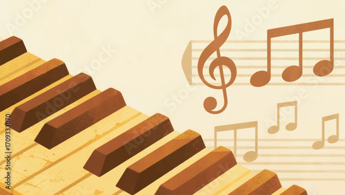 Background Illustration With Piano Design With Notes Vector Design Template