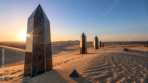 Wallpaper Mural Mysterious Obelisks in Golden Desert Sunset Landscape Torontodigital.ca