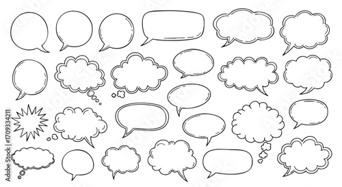 Hand-drawn comic book speech bubbles for creative design, communication, and storytelling