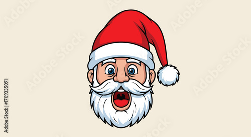 Surprised Santa Claus face with open mouth, Christmas holiday design for seasonal promotions