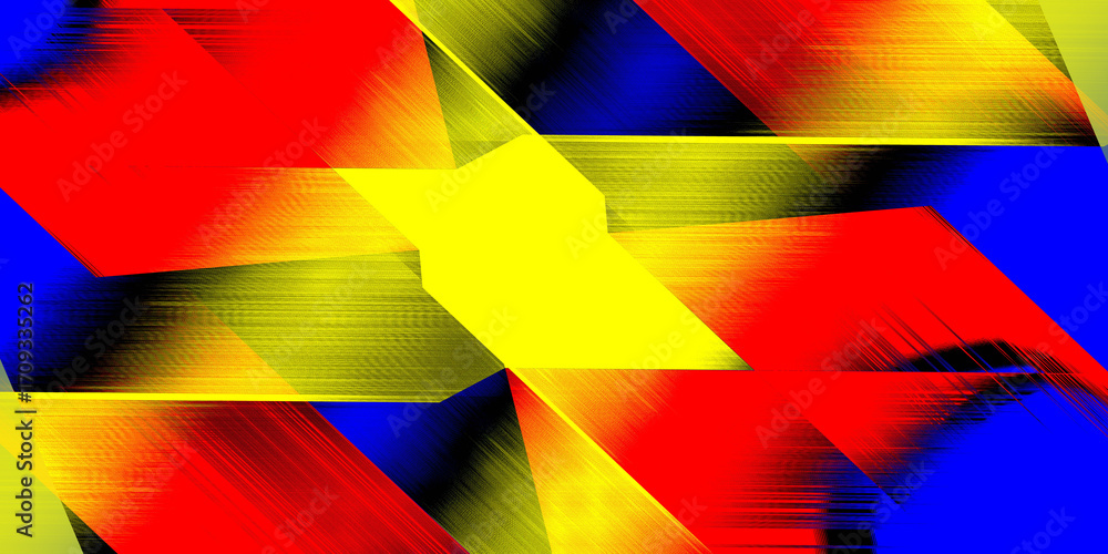 Obraz premium Abstract geometric gradient with bold red, yellow, and blue intersecting diagonal streaks in vibrant digital art