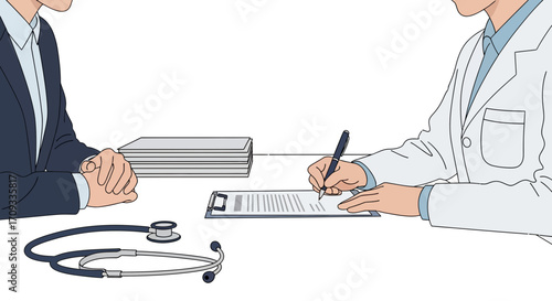 Doctor and Patient Signing Medical Documents.