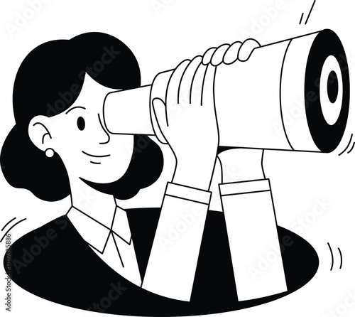 Businesswoman Looking Through Telescope from a Hole