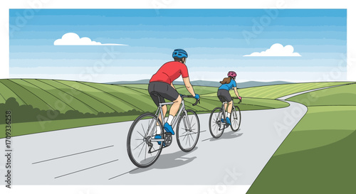 Two cyclists riding bicycles on a road.