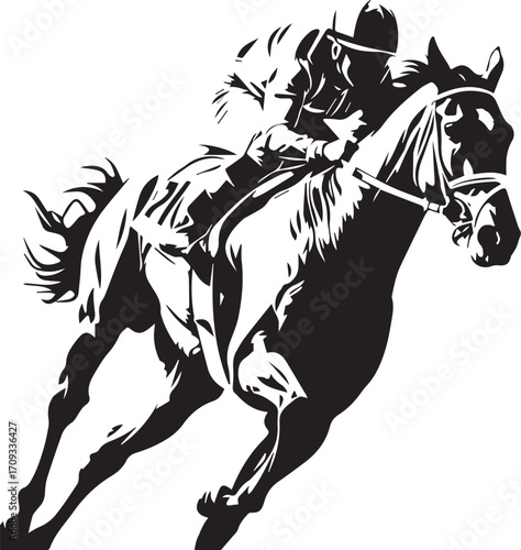 Racetrack Silhouette: A powerful illustration captures the dynamic action of horse racing, showcasing the intensity and precision of the sport