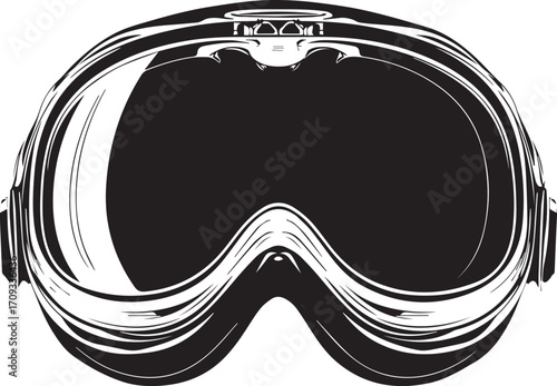 Ski Goggles: A sleek, black-and-white graphic showcasing the contours of modern ski goggles, embodying winter sports and adventure.