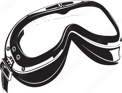 Vintage Goggles: A detailed black and white illustration of vintage goggles, evocative of a bygone era of exploration and adventure, showcasing a combination of functionality and classic design.