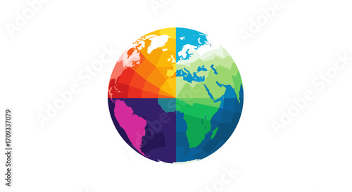 A vibrant globe divided into colorful segments representing global diversity and interconnectedness.