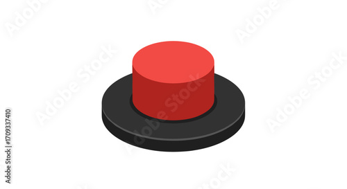 A simple red button sits on a black base, ready to be pressed.