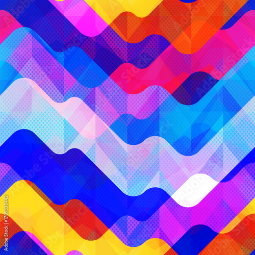 Multicolor waves. Geometric seamless pattern.
