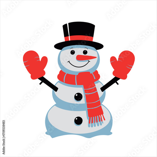 Illustration of a cheerful snowman with hat and scarf