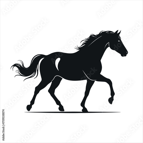 Vector art of silhouette of a running horse, vector illustration