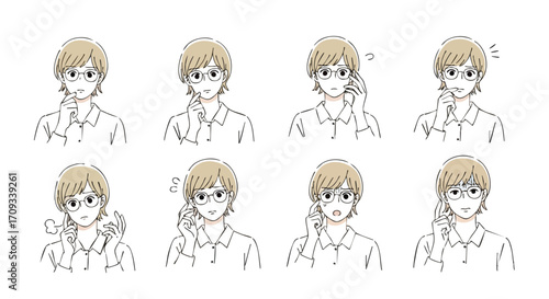 Illustrations of a young person expressing diverse emotions and thinking, ideal for expressing feelings and situations
