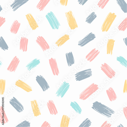 Simple seamless vector pattern with colorful brushstrokes on a white background
3
