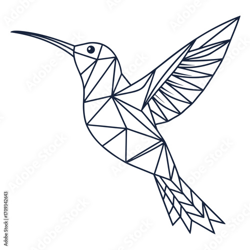 Vector art of geometric hummingbird illustration modern line art of a flying hummingbird, perfect for logos, tattoos, or graphic design projects