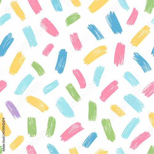 Simple seamless vector pattern with colorful brushstrokes on a white background
2