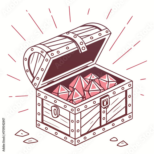 Vector art of treasure chest with pink gems a whimsical illustration of wealth, fantasy, and adventure, perfect for storybooks and games