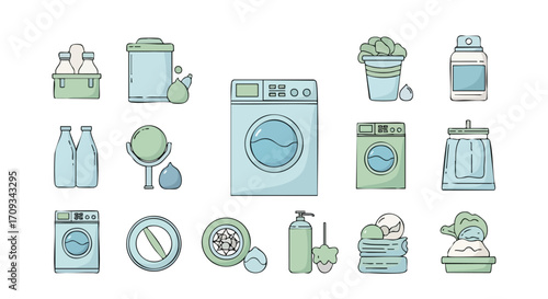 Modern clean icons for laundry, cleaning, and home essentials, perfect for lifestyle and design projects.