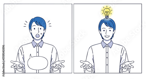 Innovative man gets a bright idea and finds a solution to his problems with a lightbulb moment