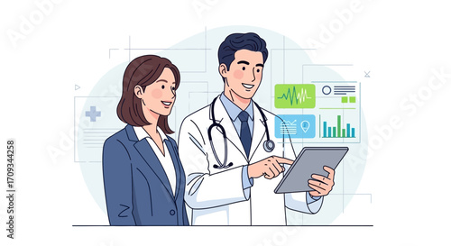 Doctor and Patient Discussing Medical Data on Tablet