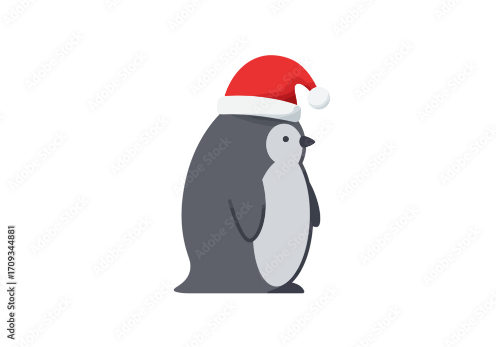 Fototapeta premium Festive Penguin with Santa Hat A Christmas Illustration.