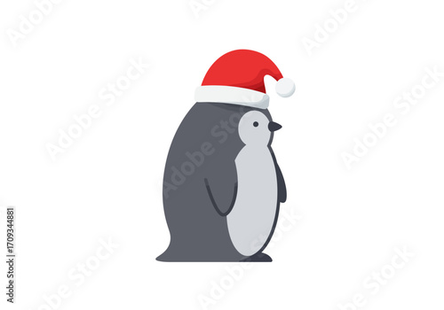 Festive Penguin with Santa Hat A Christmas Illustration.