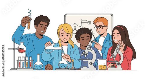 Diverse Group of Students Engaged in a Science Experiment in a Laboratory Setting