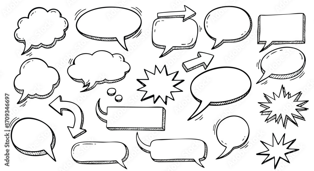 Fototapeta premium Doodle speech bubbles and arrows collection for creative communication and design projects
