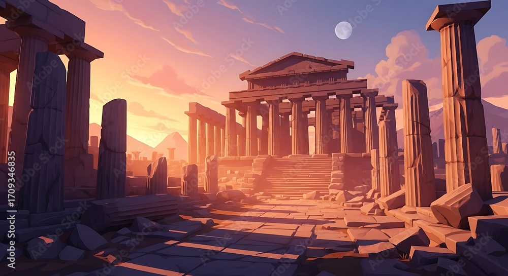 Fototapeta premium Ancient Ruins at Sunset.