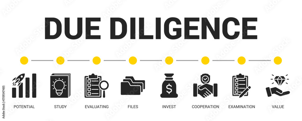 Fototapeta Due Diligence Glyph Icon Set For Web Banner. Vector Illustration Concept With Some Icons. Designed In Glyph Style