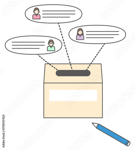 アンケートを集めたアンケートボックスのベクターイラスト
