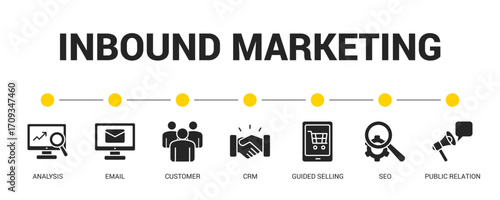 Inbound Marketing Glyph Icon Set For Web Banner. Vector Illustration Concept With Some Icons. Designed In Glyph Style