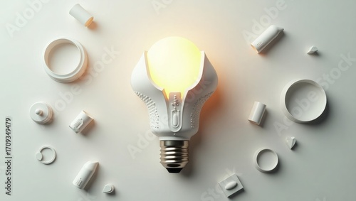 Glowing Light Bulb with Abstract Background