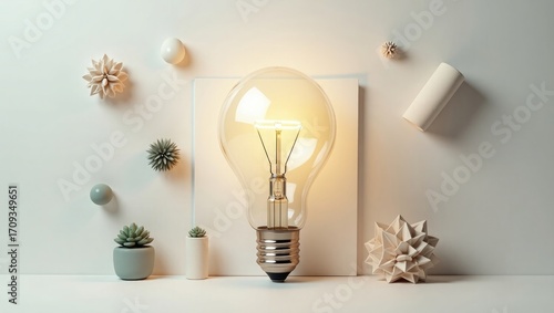 Glowing Light Bulb with Abstract Background