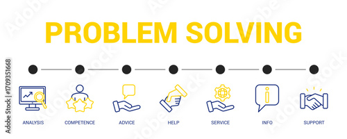 Problem Solving Line Color Icon Set For Web Banner. Vector Illustration Concept With Some Icons. Designed In Line Color Style