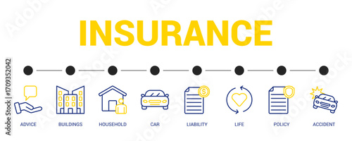 Insurance Line Color Icon Set For Web Banner. Vector Illustration Concept With Some Icons. Designed In Line Color Style
