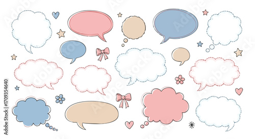 Whimsical pastel speech bubbles and thought clouds invite creative expression and storytelling for any project