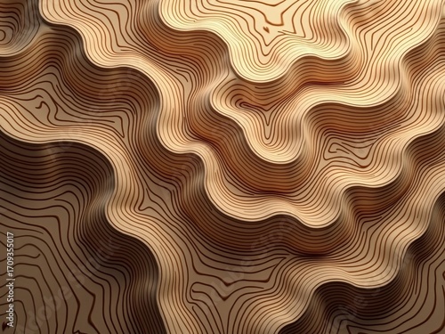 Abstract topographic pattern resembling wood grain texture, conceptual layers and depth for design and art projects