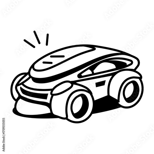 A doodle style icon showing a futuristic car