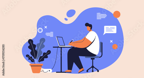 Focused individual working remotely on a laptop, engaged in digital communication, creative tasks, or online learning. Modern productivity and flexible work concept.