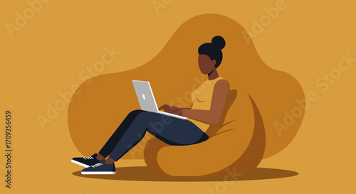 A diverse woman uses her smartphone for communication, social media, or online tasks on a modern, abstract background. Ideal for technology, digital lifestyle, and connectivity themes.