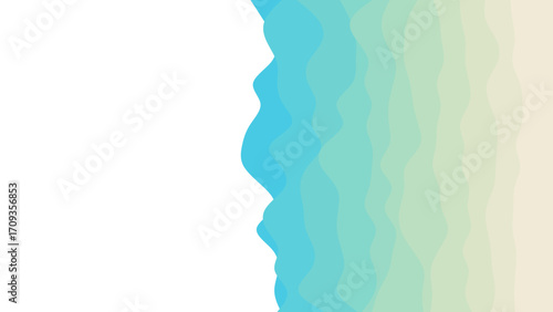 Abstract beach wave pattern with blue, turquoise, green, and beige gradients, offering serene tropical vibes and generous copy space. Ideal for travel, relaxation, or summer themes.