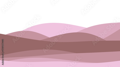 Abstract layered landscape with undulating hills in serene pink and mauve tones under a clear white sky. Ideal for modern design backgrounds.
