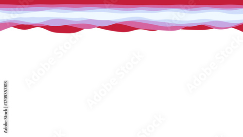 Abstract wavy layers of red, pink, and blue hues create a vibrant, modern border on a clean white background, ideal for graphic design and presentations.