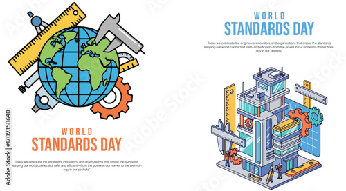 World Standards Day Illustration with Gear and Globe Concept