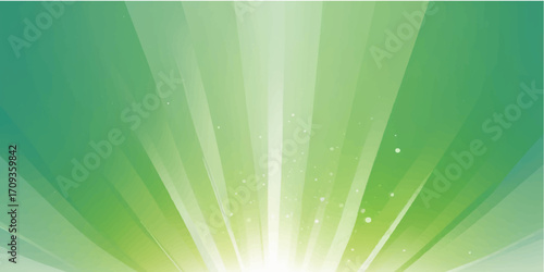 Green and blue rays of light burst from the sun, creating a vibrant, abstract background that evokes the energy of spring and nature