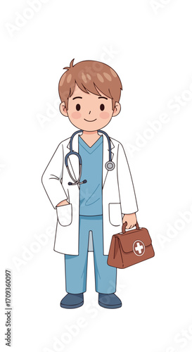 Friendly Cartoon Doctor with Stethoscope and Medical Bag.