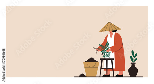 Adventurous traveler with a backpack and walking pole explores a charming European town featuring churches and colorful foliage. Perfect for travel and lifestyle content.